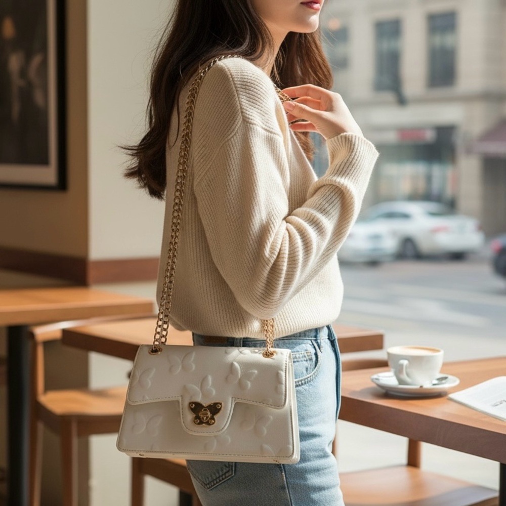 LOVEDREAM Ivory Jelly Flap Bag Butterflies Double Chains Mini Crossbody R $55 - Picture 3 of 16